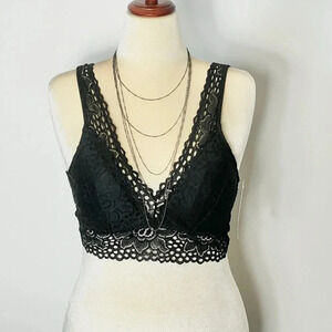 Prima Valentina Bralette Full Figure Lace Deep V Font & Back Color Black Size 1X